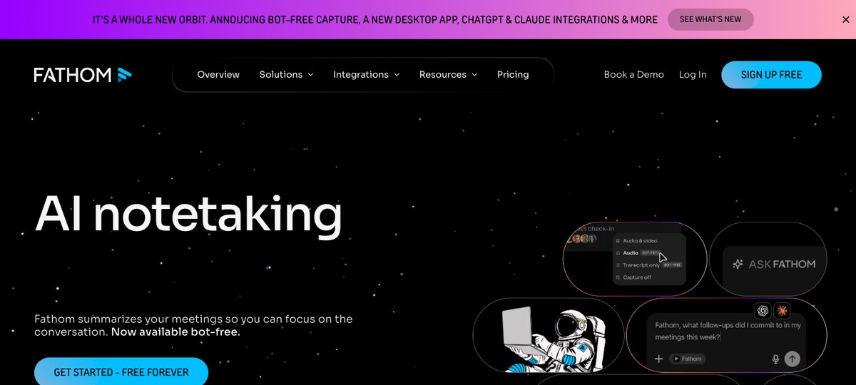 Fathom — popular free AI meeting assistant for solo consultants