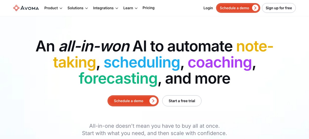 Avoma — modular meeting and conversation-intelligence platform for sales teams