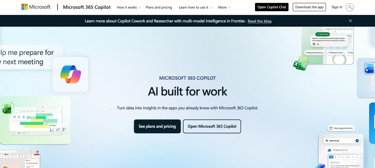 Microsoft 365 Copilot landing page hero