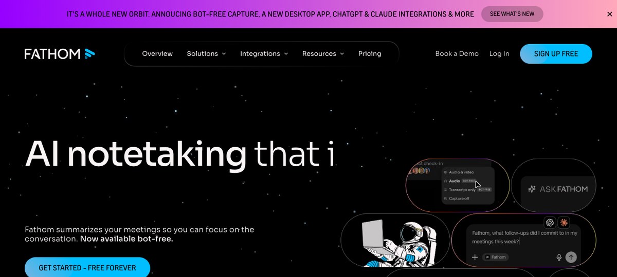 Fathom AI notetaking landing page