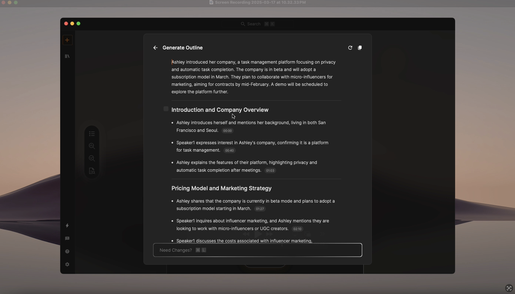 Shadow app automatic outline generation example