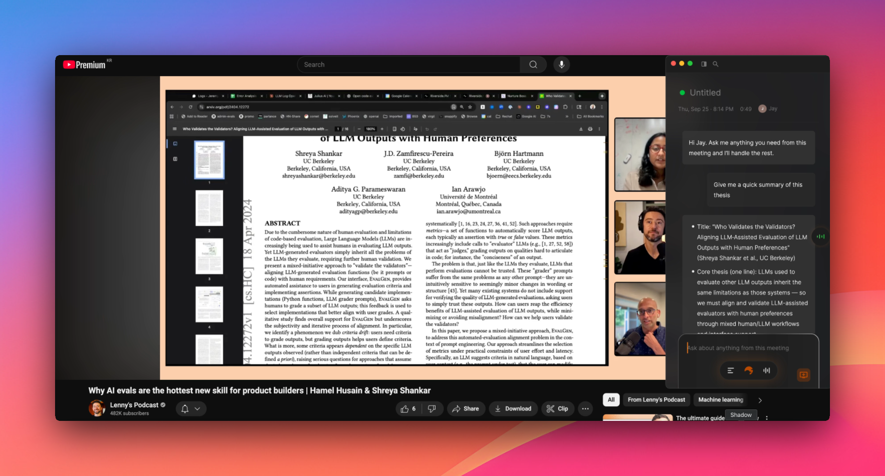 Shadow during meetings - toggle to enable real-time screen understanding
